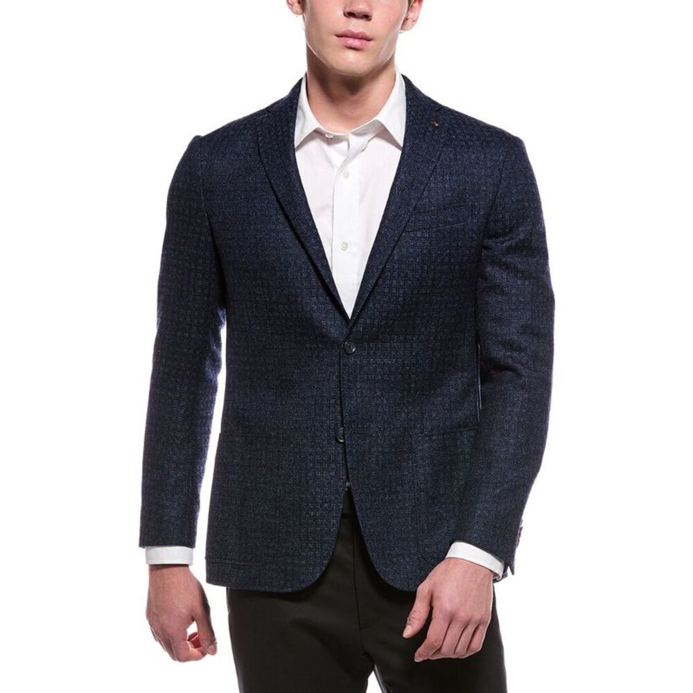 Corneliani Mens  Cc Collection Half-Lined Jacquard Wool-Blend Blazer, Blue